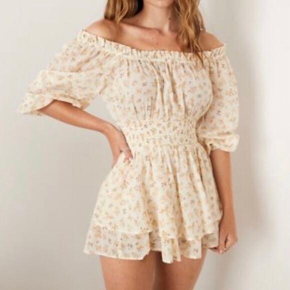 American Eagle Ruffle Scoop Neck Floral Cottagecore Romper - Picture 1 of 11
